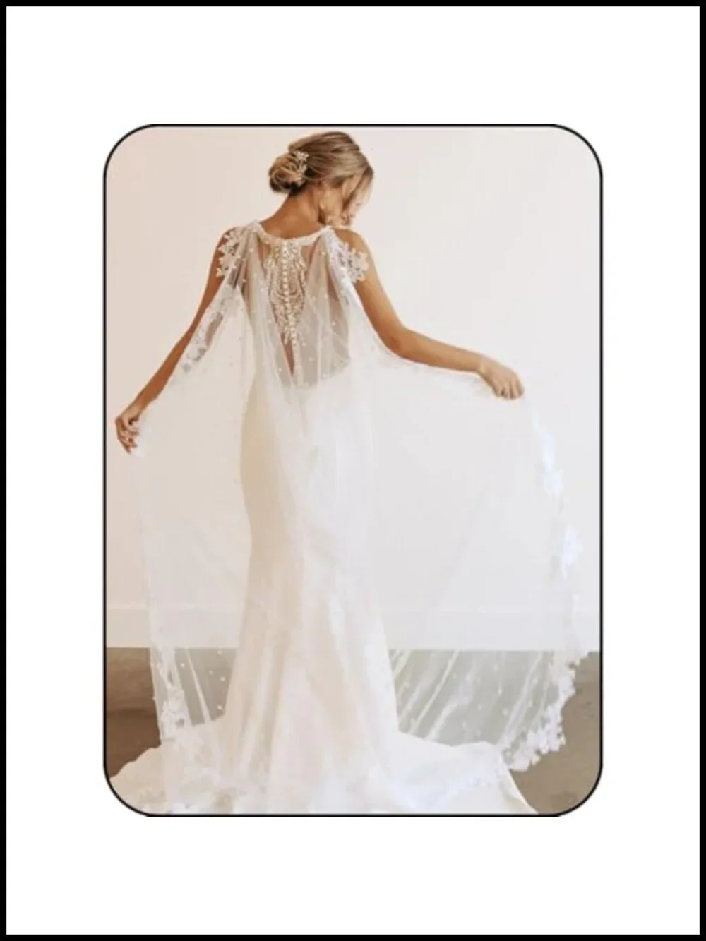 Lace Bridal Cape Pearl Wedding Veil Cathedral Shawl Long Tulle Wrap Evening